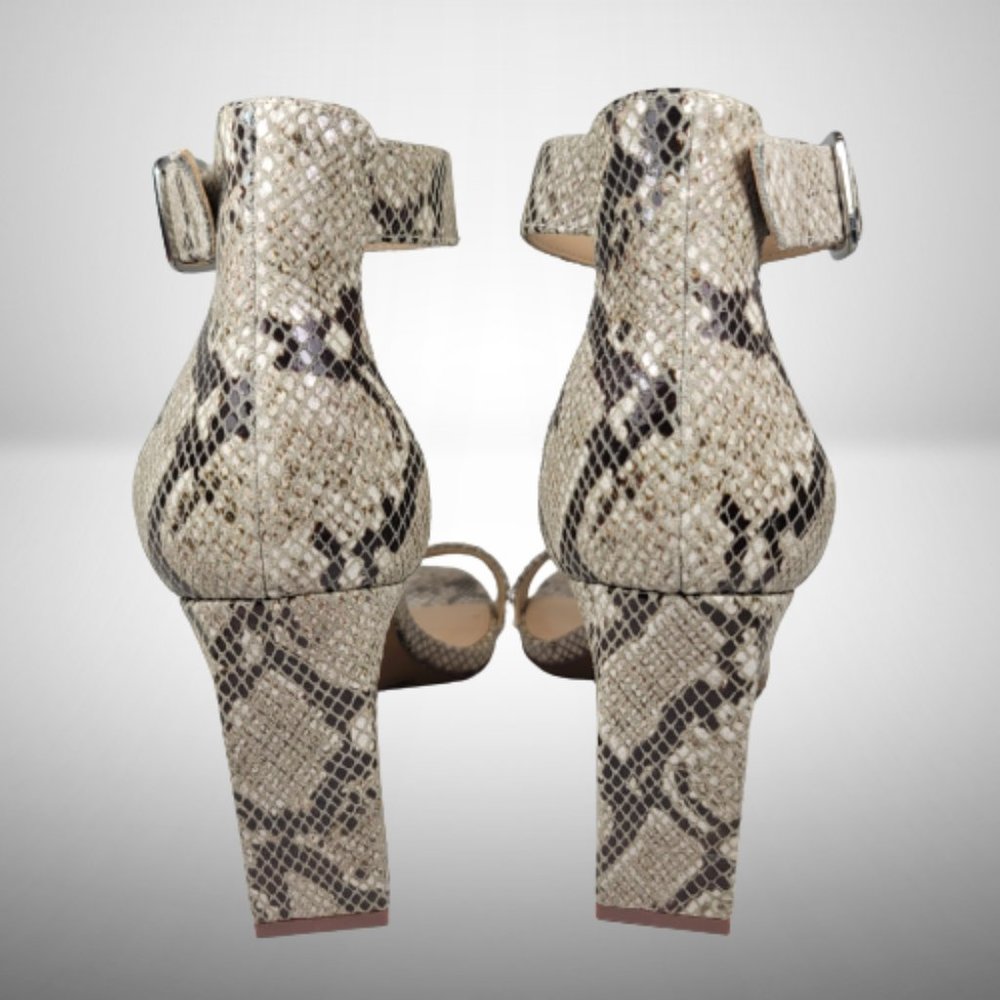 Vince Camuto BENDIVA Leather SNAKE PRINT Block Heel OPEN TOE Sandals Size: 7.5 - Picture 6 of 11